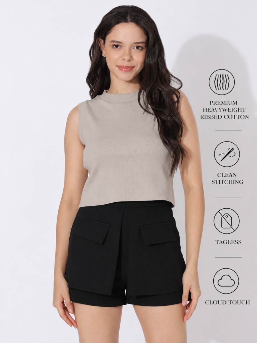 Sorelle Ribbed Top – Beige